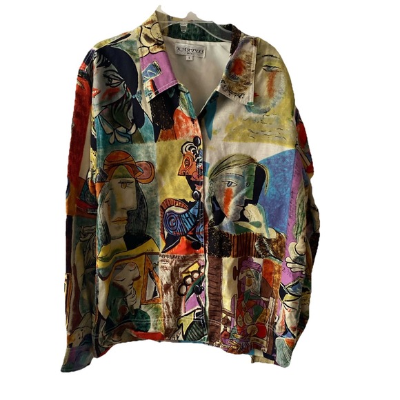 Kaktus Jackets & Blazers - Kaktus Sz S Art to Wear Picasso Cubist Portraits Funky LS Lined Blazer Jacket